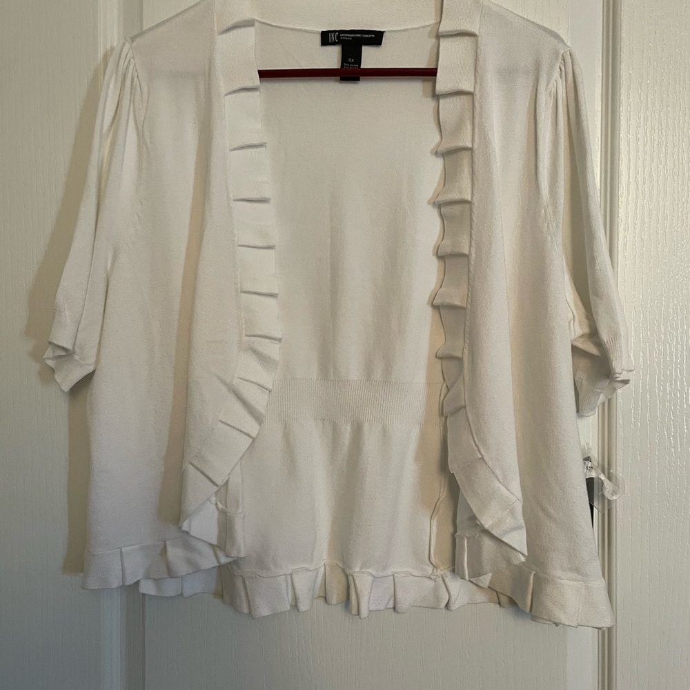 INC International Concepts Women's White Ruffled Cardigan